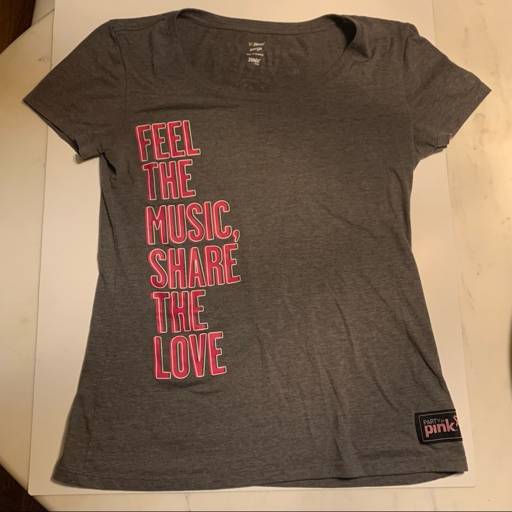 Zumba Pink and Gray Party in Pink, “Feel the Music” Tee Size XL